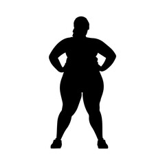Vector illustration. Fat woman silhouette. Sports. Slimming.