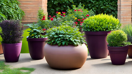 Fototapeta na wymiar collection of ornamental plants in pots