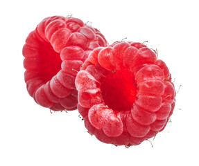  Delicious two raspberries over isolated white background