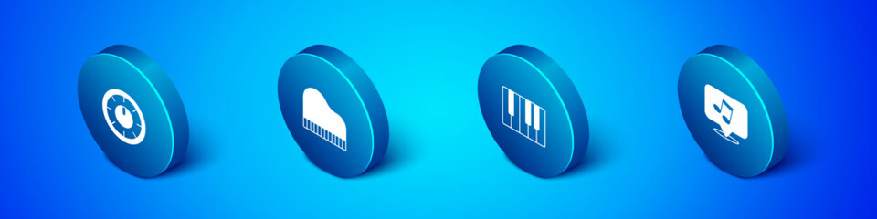 Set Isometric Sound mixer controller, Music synthesizer, note, tone and Grand piano icon. Vector