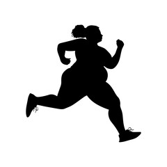 Vector illustration. Fat woman silhouette. Sports. Slimming.