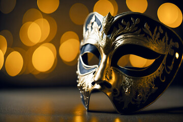 Golden mask of the Venice Carnival. Created with Generative AI