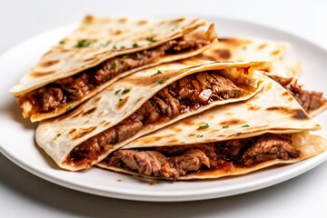 Generative AI Quesadilla beef mexico in plate mexican food top view Food Photography
