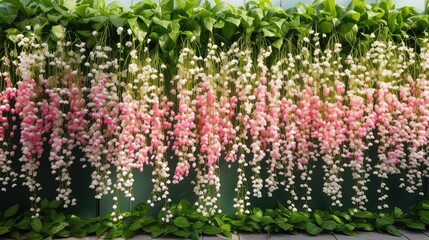 beautiful pink white flower hanging as flora curtain background, Generative Ai