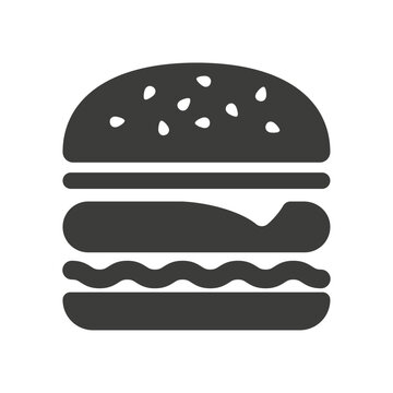recommend clip art: Black logo icon of a hamburger with cutlet cheese and lettuce. Fast food food. Vector illustration. Flat style.