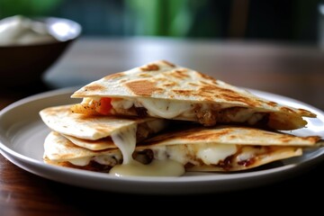 Generative AI Quesadilla mexico with cheese sauce in plate mexican Food Photography