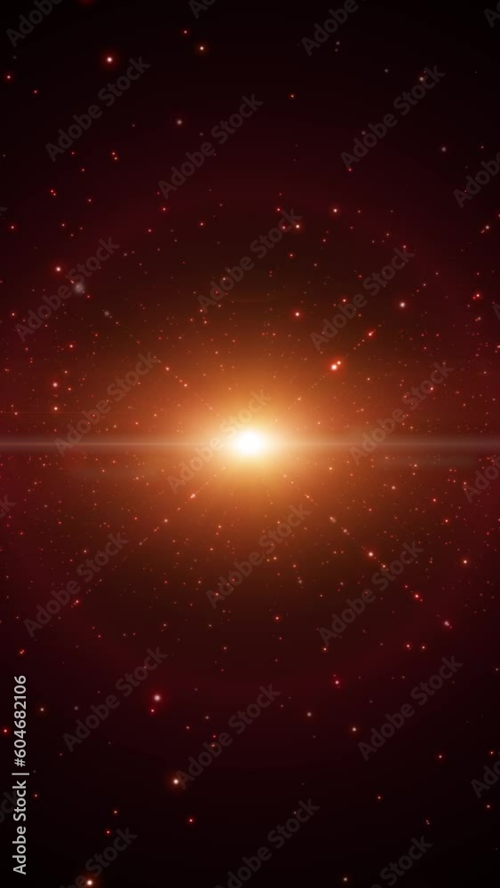 Sticker futuristic red space light with star and dots slow motion background. vertical animation.