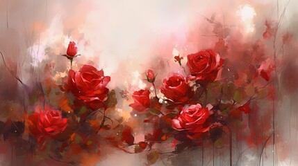 illustration of red rose in night garden, idea for home wall decor artwork picture, Generative Ai