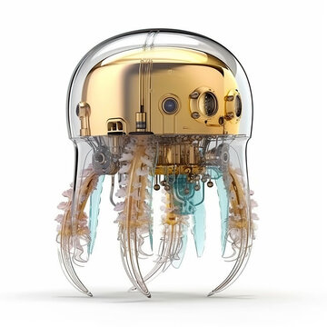 jellyfish robot on a white isolated background, generative AI