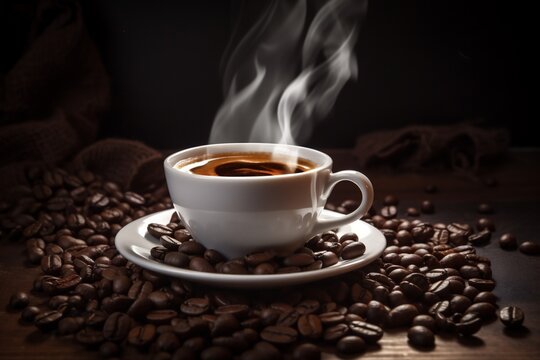 cup breakfast aroma cafe drink bean mug morning brown espresso. Generative AI. © SHOTPRIME STUDIO