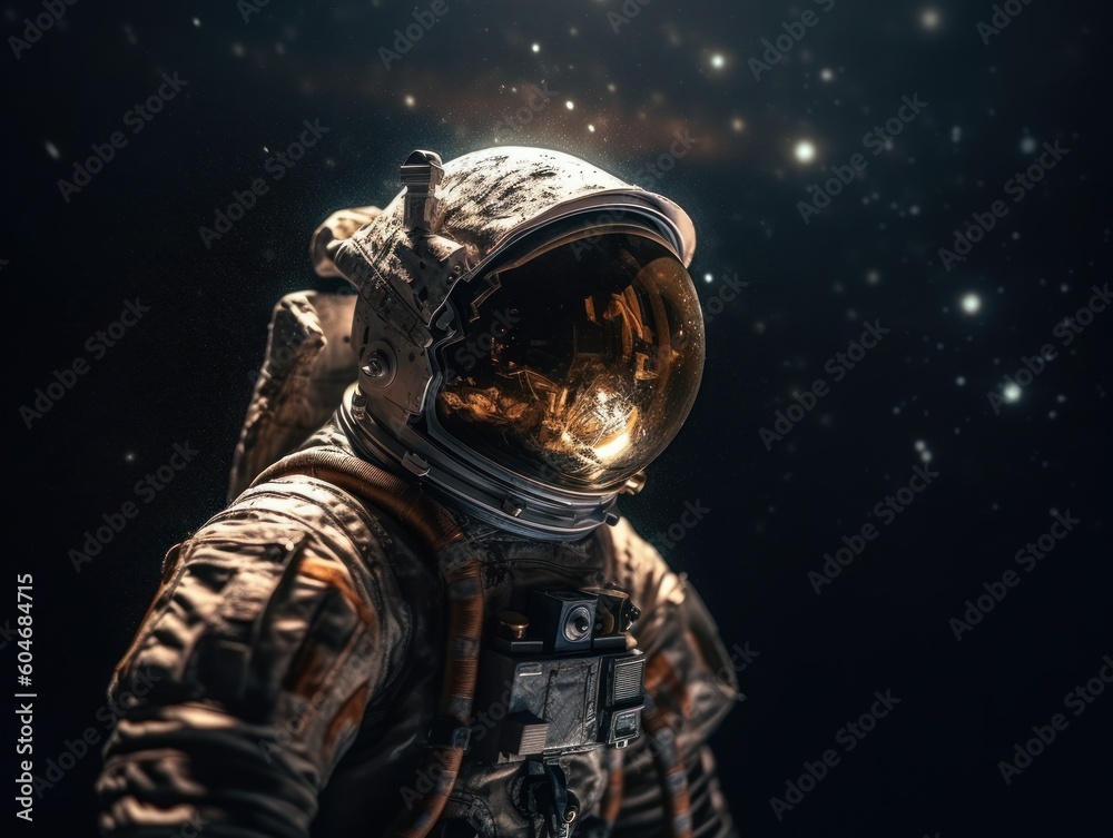 Wall mural astronaut in spacesuit against the background of the night sky created with generative ai technology