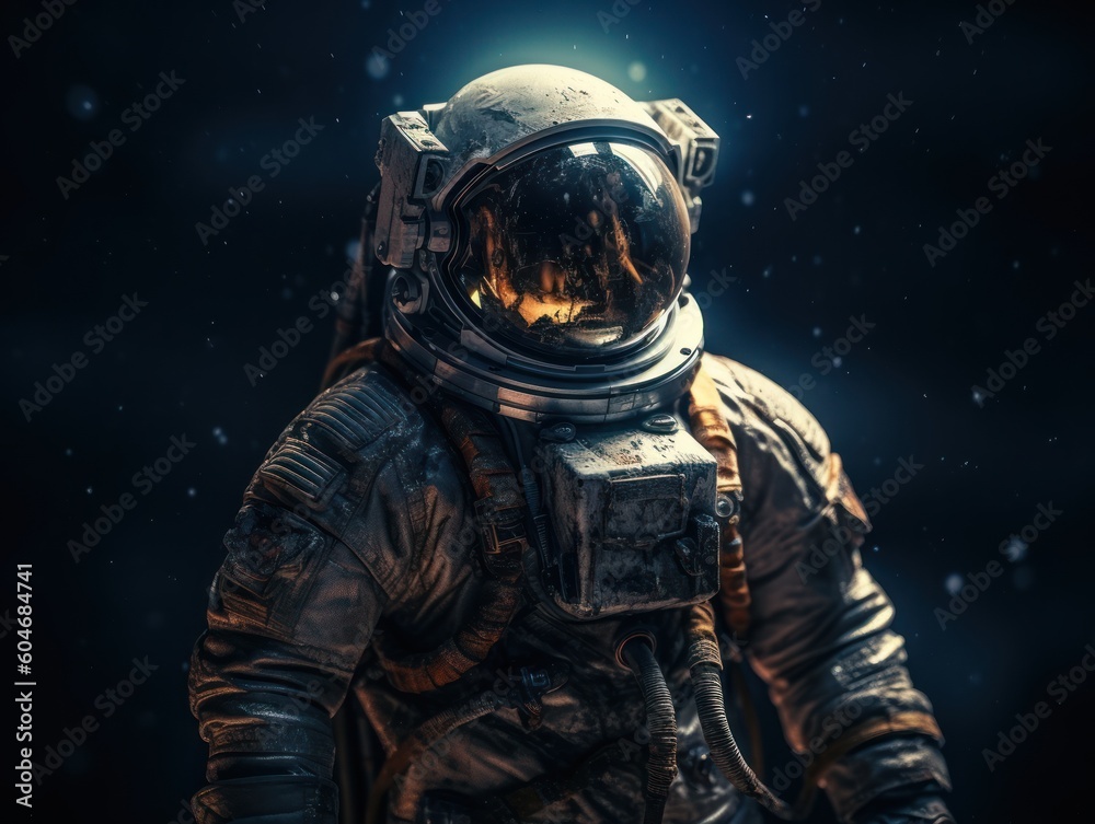 Wall mural astronaut in spacesuit against the background of the night sky created with generative ai technology