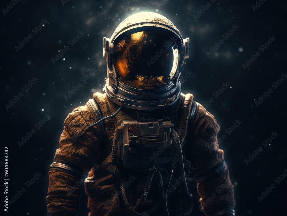 Wall mural astronaut in spacesuit against the background of the night sky created with generative ai technology