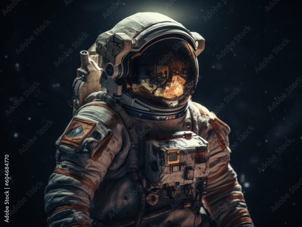 Wall mural astronaut in spacesuit against the background of the night sky created with generative ai technology
