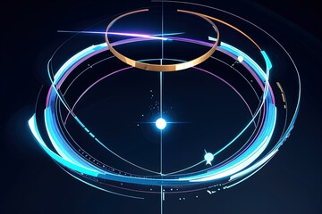 Colorful digital artwork with circles and lines in space