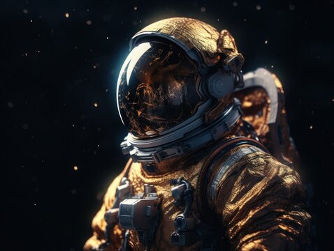 Astronaut in spacesuit against the background of the night sky Created with Generative AI technology