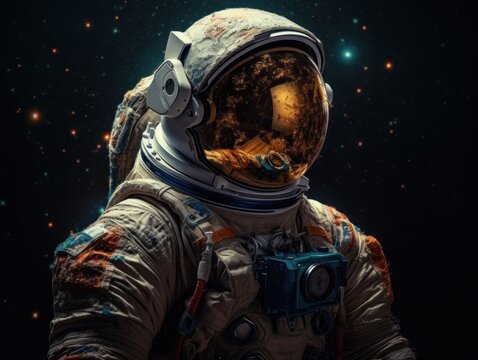 Astronaut in spacesuit against the background of the night sky Created with Generative AI technology