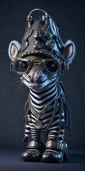 Character design: A zebra wearing a hat and glasses. Created with generative AI