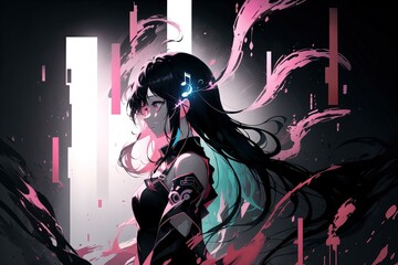 Digital Artwork - Young Woman in Electronic Space