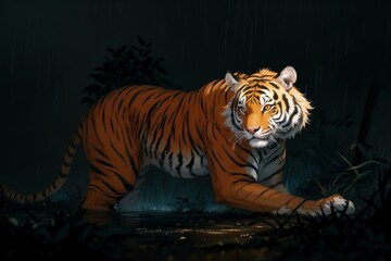 Naklejka na ściany i meble Mysterious Tiger in the Rainforest