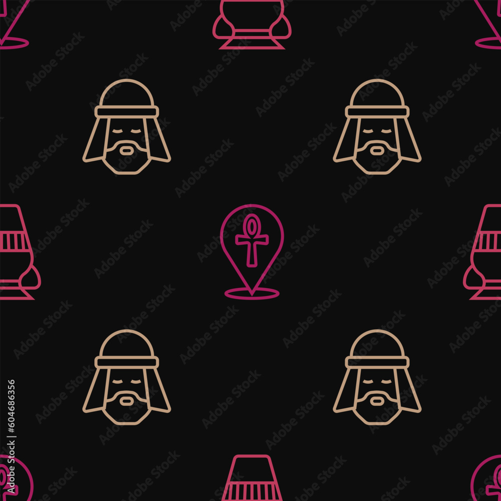 Canvas Prints set line egyptian vase, man and cross ankh on seamless pattern. vector