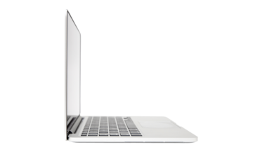 Side view of  laptop with blank screen isolated on transparent background