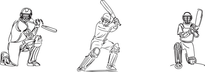 Fototapeta na wymiar International sports cricket players line art vectors