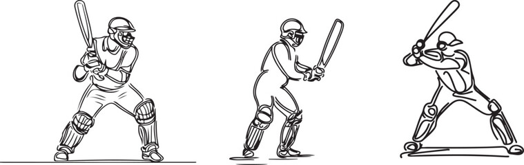 International sports cricket players line art vectors