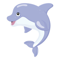 Ocean animal dolphin. Aquatic creature icon isolated on white background. Smiling dolphin in cartoon style. Funny underwater wild life, colorful exotic aquarium fish collection. Vector illustration