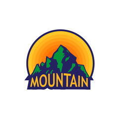 vector icon logo mountain travel emblems. Camping outdoor adventure emblems, badges and logo patches. Mountain tourism, hiking. Forest camp labels in vintage style
