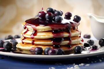 Generative AI warm pancake with blueberry syrup Food Photography