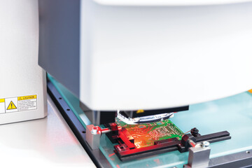Printed circuit board scan inspection during production process. Electronics manufacturing with...