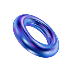 3d holographic geometric shape torus. Metal simple figure for your design on isolated background. Vector illustration.