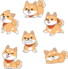 Fototapeta premium shiba inu dog cute cartoon set 