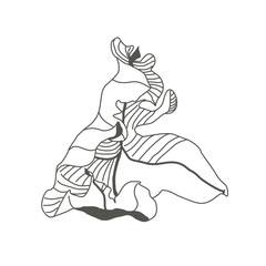 Linear sketch of a leaf. Flying autumn oak leaf. Delicate twisted leaf. Botanical drawing. Ecostyle of nature.