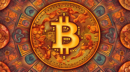 Bitcoin cryptocurrency symbol created with generative AI technology