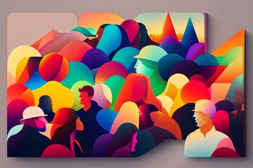 Golden Chaos - A Modern Abstract Illustration of Crowded, Multicolored People in Harsh Lighting Generative AI