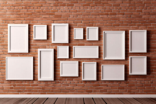 Blank wooden picture frame mockup on an old brick wall, Mood swings full livestyle home scene, AI-generatet