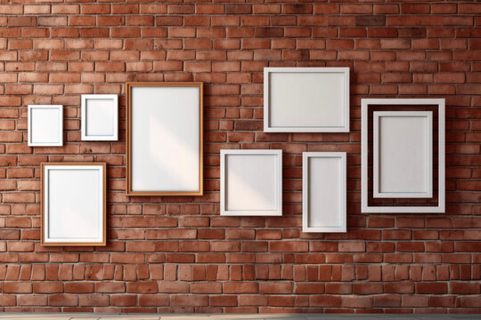 Blank wooden picture frame mockup on an old brick wall, Mood swings full livestyle home scene, AI-generatet