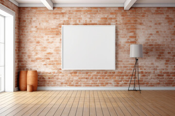 Blank wooden picture frame mockup on an old brick wall, Mood swings full livestyle home scene, AI-generatet