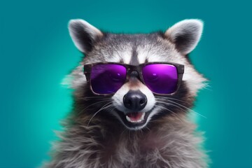 music nightlife young pet raccoon fun animal background portrait party glasses. Generative AI.