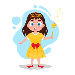 Princess in a yellow dress with a magic wand, vector illustration