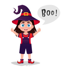 Cute child in a witch costume scares