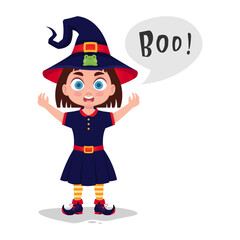 A child in a witch costume wants to scare