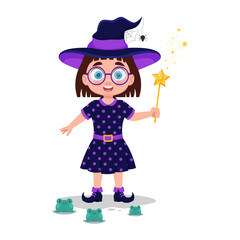 Cute child in a witch costume with a magic wand