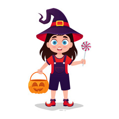 Girl dressed as a witch, Halloween holiday