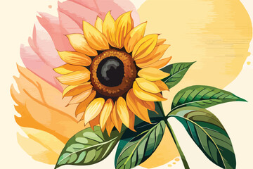 Sunflower Watercolor Floral Art Collection. Vector Illustration.