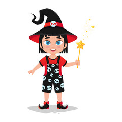 Girl dressed as a witch with a magic wand