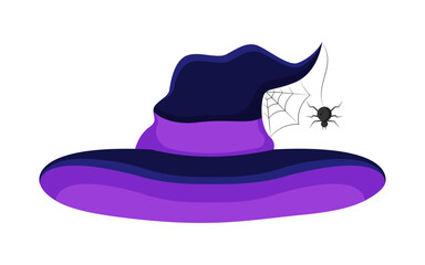 Halloween witch vector hat with cobweb and spider