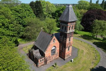 Fototapeta na wymiar aerial aerial view of victorian Municipal Crematorium. Hedon Road Kingston upon Hull